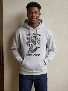 PARSA New York Chinatown Dragon Hoodie Gray Size L Excellent Condition